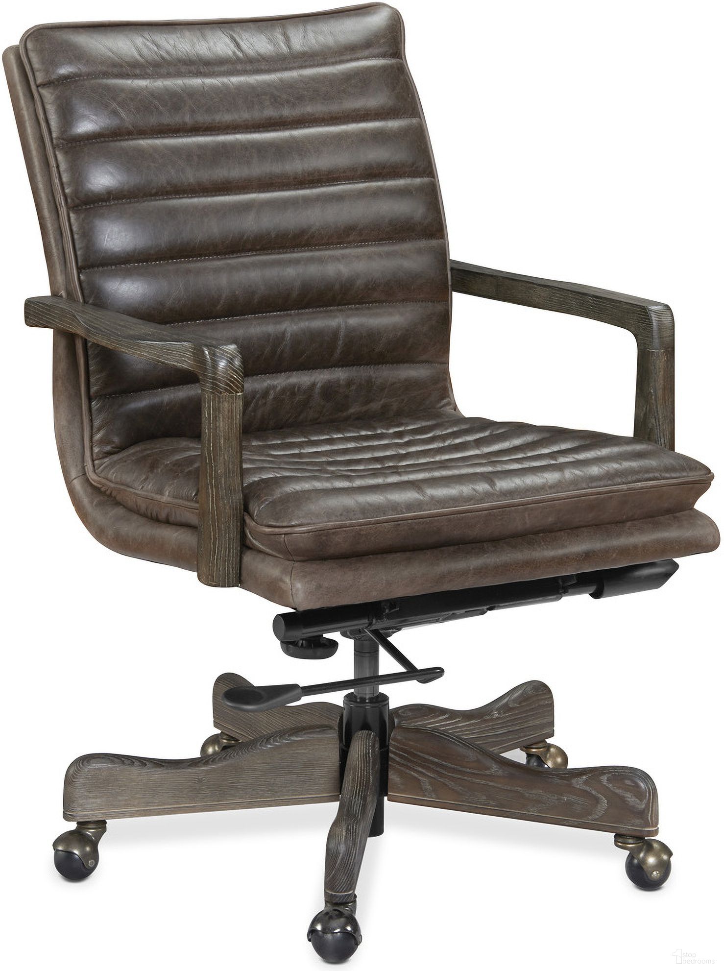 The appearance of EC Langston Storia Leather Home Office Chair designed by Hooker in the transitional interior design. This black piece of furniture was selected by 1StopBedrooms from EC Collection to add a touch of cosiness and style into your home. Sku: EC574-097. Material: Leather.