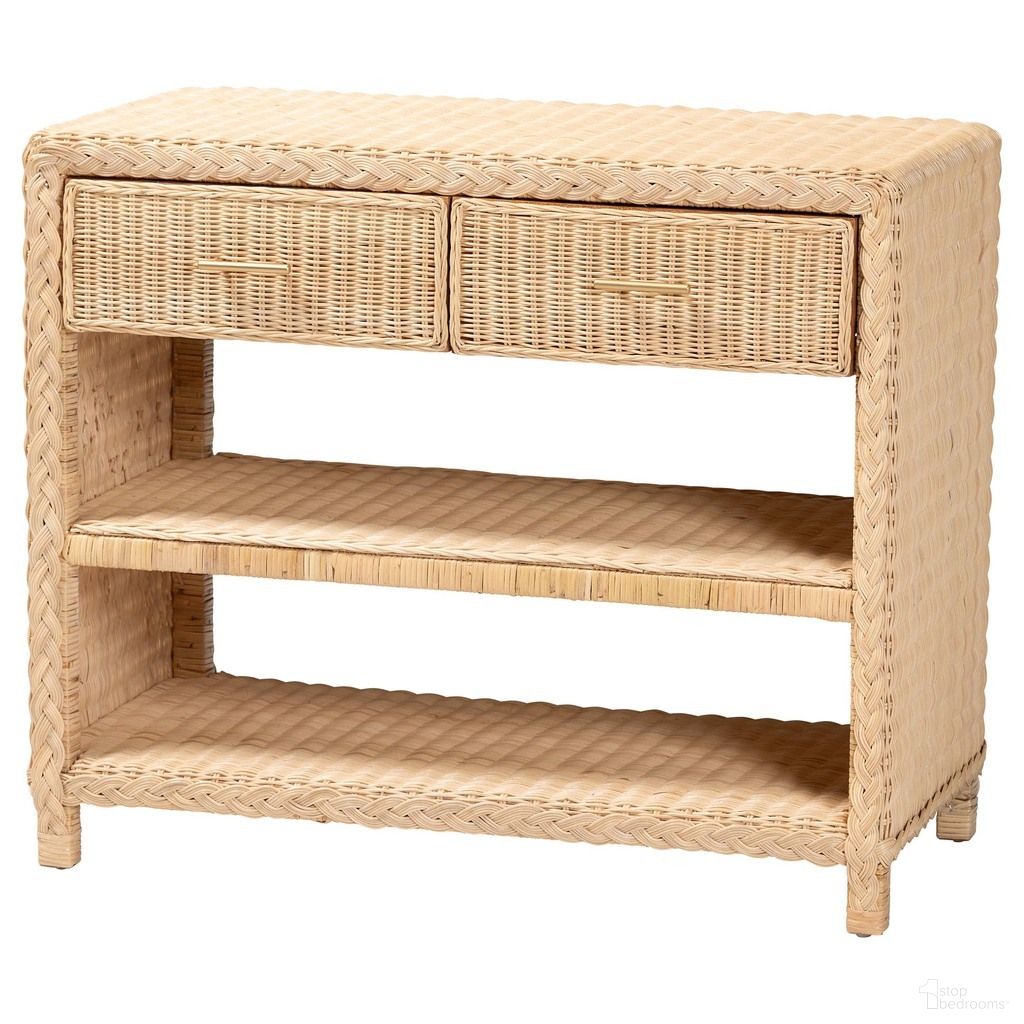 The appearance of Lanica Braided Rattan Console Table with Drawers and Shelves In Sun Bleached Rattan designed by Baxton Studio in the bohemian interior design. This sun bleached rattan piece of furniture was selected by 1StopBedrooms from Lanica Collection to add a touch of cosiness and style into your home. Sku: Braided Sun Bleached Ivory Rattan-Version 2-Console Table. Material: Mahogany.