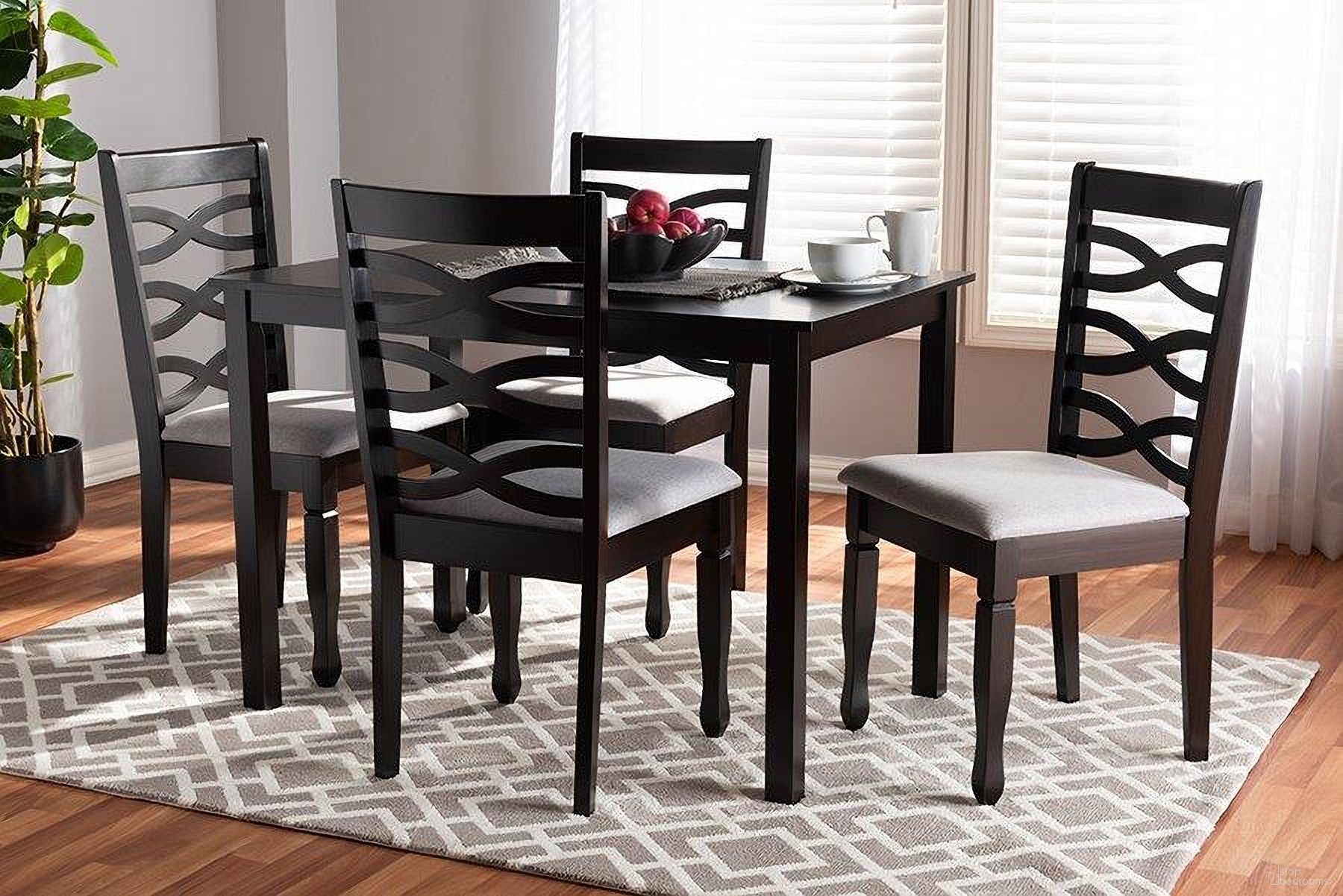 The appearance of Lanier Modern And Contemporary Gray Fabric Upholstered Espresso Brown Finished Wood 5-Piece Dining Set designed by Baxton Studio in the modern / contemporary interior design. This gray piece of furniture  was selected by 1StopBedrooms from Essential Collection to add a touch of cosiness and style into your home. Sku: RH318C-Grey/Dark Brown-5PC Dining Set. Material: Rubberwood.