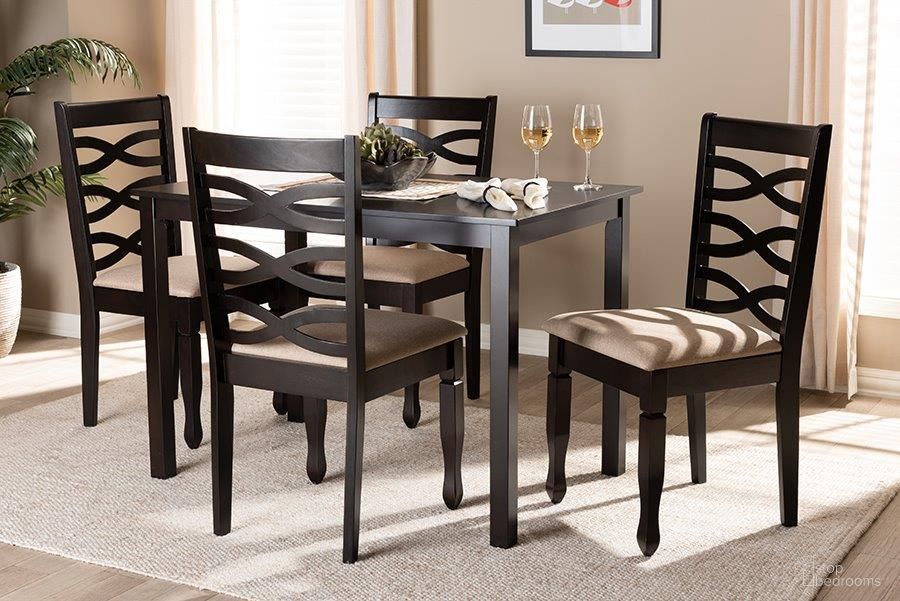 The appearance of Lanier Modern And Contemporary Sand Fabric Upholstered Espresso Brown Finished Wood 5-Piece Dining Set designed by Baxton Studio in the modern / contemporary interior design. This brown piece of furniture was selected by 1StopBedrooms from Essential Collection to add a touch of cosiness and style into your home. Sku: RH318C-Sand/Dark Brown-5PC Dining Set. Material: Rubberwood.