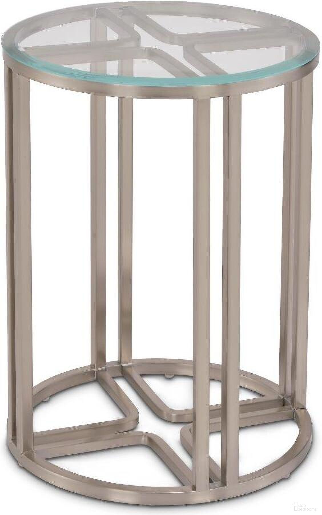 The appearance of Lanterna Chairside Table In Silver Mist designed by Michael Amini in the modern / contemporary interior design. This silver piece of furniture  was selected by 1StopBedrooms from Lanterna Collection to add a touch of cosiness and style into your home. Sku: N9032222-823. Material: Glass.