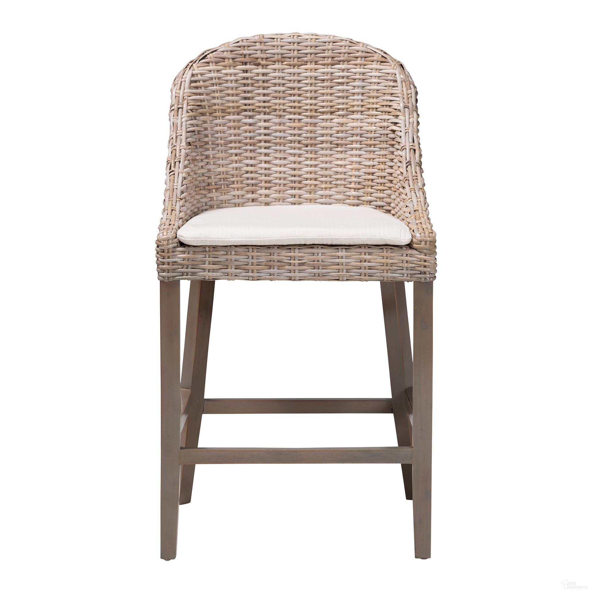 The appearance of Lara Kubu Rattan Handwoven Wicker Counter Stool with Cushion and Wingback Design In Grey and White designed by Baxton Studio in the bohemian interior design. This grey/white piece of furniture was selected by 1StopBedrooms from Lara Collection to add a touch of cosiness and style into your home. Sku: MD-39929-Dirgahayu Grey/NT Rattan-Cushion-CS. Material: Natural Rattan.