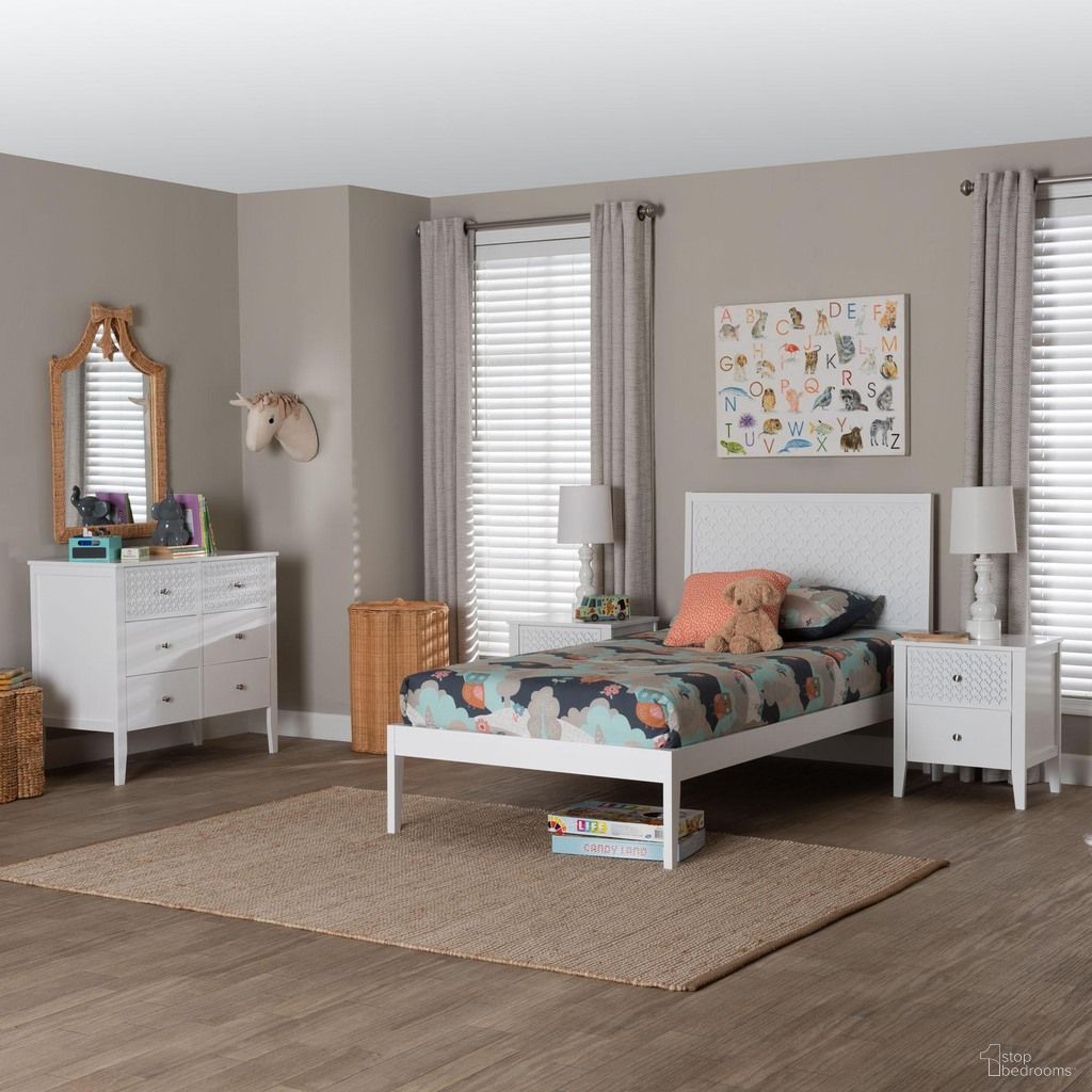 The appearance of Lara Modern Wood Twin 4-Piece Bedroom Set In White designed by Baxton Studio in the modern / contemporary interior design. This white piece of furniture  was selected by 1StopBedrooms from Lara Collection to add a touch of cosiness and style into your home. Sku: Lara-White Solid-4PC Twin Bedroom Set. Bed Size: Twin. Material: MDF.