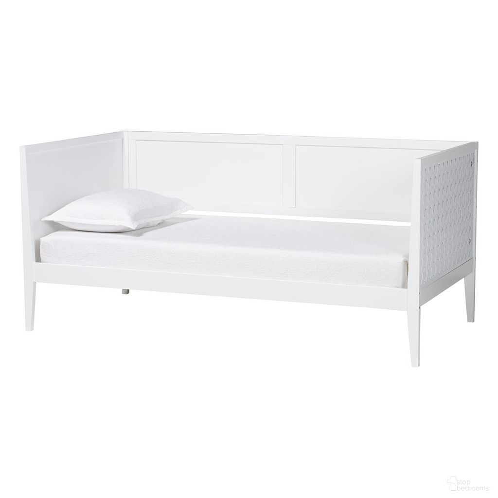 The appearance of Lara Modern Wood Twin Daybed with Wraparound Laser-Cut Decorative Headboard Overlay In White designed by Baxton Studio in the modern / contemporary interior design. This white piece of furniture was selected by 1StopBedrooms from Lara Collection to add a touch of cosiness and style into your home. Sku: Lara-White Solid-Daybed-Twin. Bed Type: Daybed. Bed Size: Twin. Material: MDF.