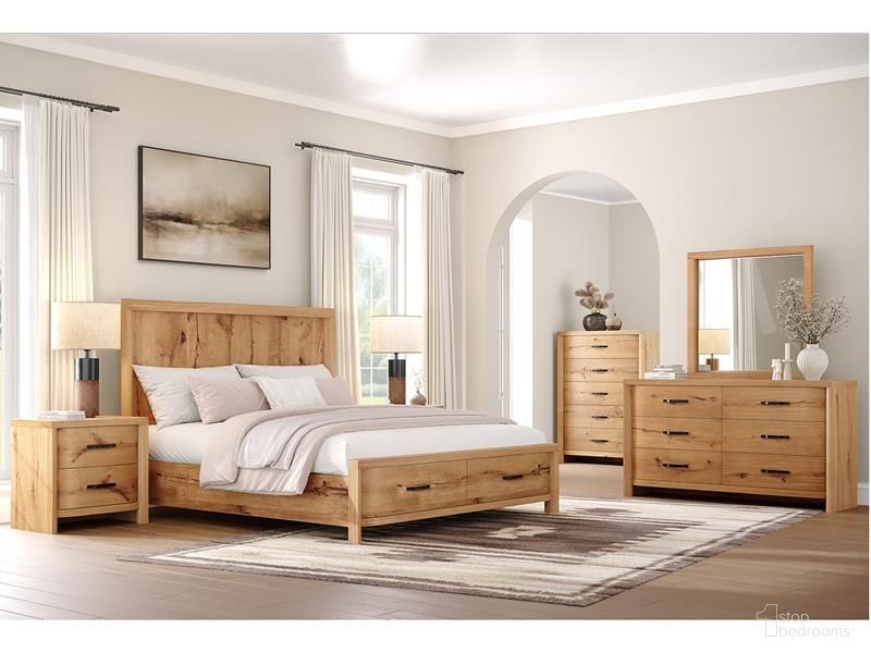 Laramie Panel Storage Bedroom Set In Honey Wheat