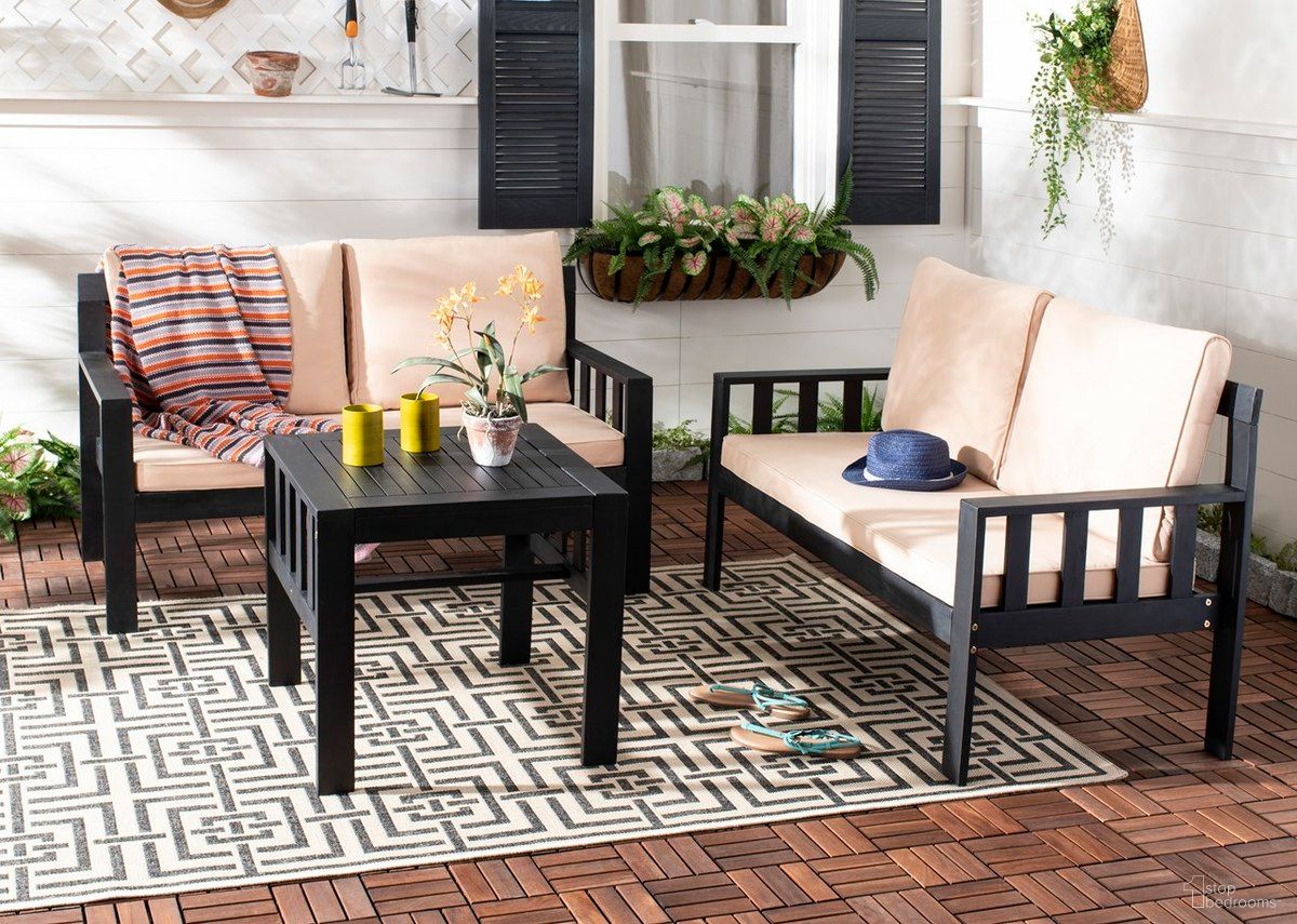 The appearance of Lardner Living Outdoor Set in Beige designed by Safavieh in the modern / contemporary interior design. This beige piece of furniture  was selected by 1StopBedrooms from Lardner Collection to add a touch of cosiness and style into your home. Sku: PAT6749A. Material: Wood.