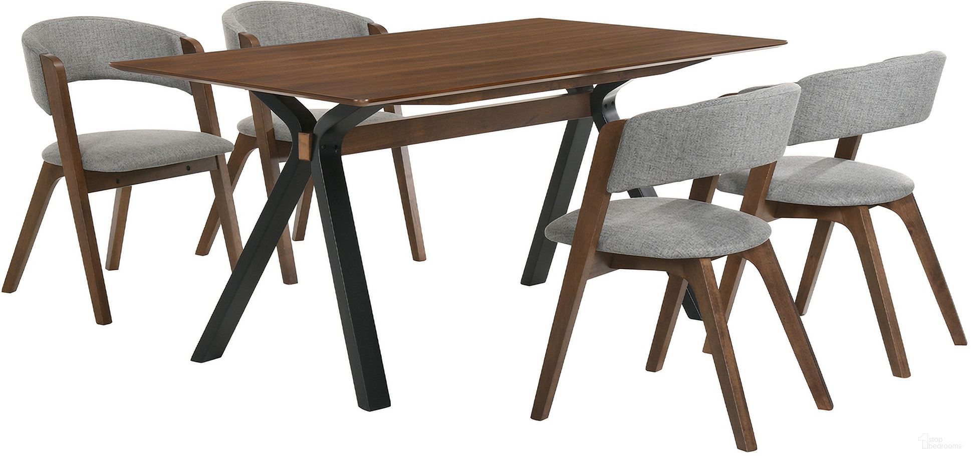 The appearance of Laredo and Rowan 5-Piece Walnut Rectangular Dining Set designed by Armen Living in the transitional interior design. This gray/brown piece of furniture  was selected by 1StopBedrooms from Laredo Collection to add a touch of cosiness and style into your home. Sku: LCLRDIWA;LCRWSIGRWA;LCRWSIGRWA. Material: MDF.