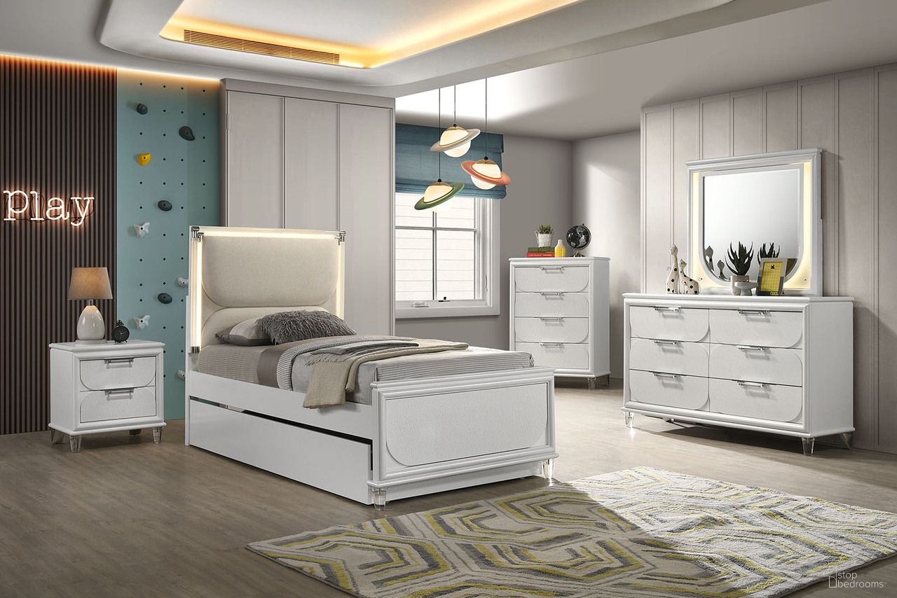 Lareina Twin Bed with Trundle In Pearl White