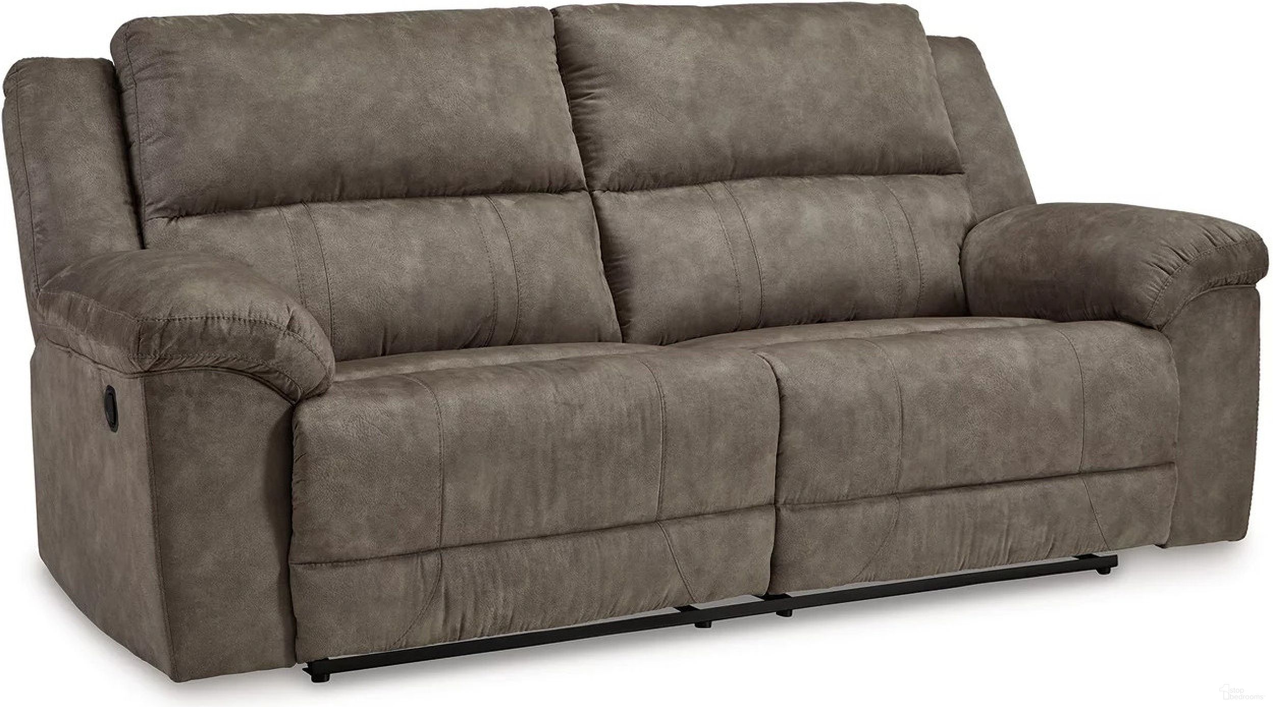 The appearance of Laresview Reclining Sofa In Fossil designed by Signature Design by Ashley in the modern / contemporary interior design. This fossil piece of furniture was selected by 1StopBedrooms from Laresview Collection to add a touch of cosiness and style into your home. Sku: 3720381. Material: Faux Leather.