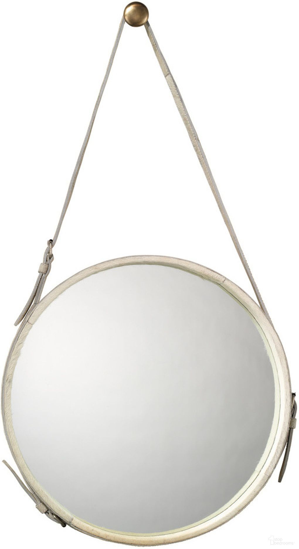 Round Steel Mirror In White Hide