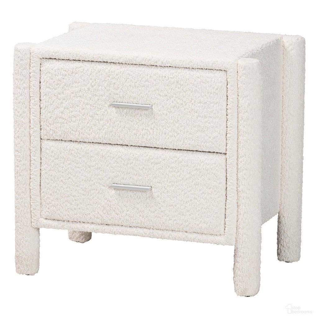 The appearance of Laria Teddy Bear Fabric 2-Drawer Nightstand In White designed by Baxton Studio in the modern / contemporary interior design. This white piece of furniture was selected by 1StopBedrooms from Laria Collection to add a touch of cosiness and style into your home. Sku: BBT3225-White-NS. Material: MDF.