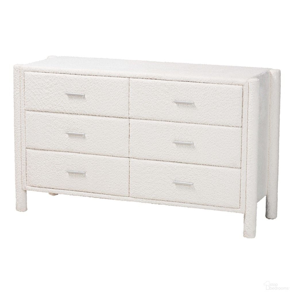 The appearance of Laria Teddy Bear Fabric 6-Drawer Dresser In White designed by Baxton Studio in the modern / contemporary interior design. This white piece of furniture was selected by 1StopBedrooms from Laria Collection to add a touch of cosiness and style into your home. Sku: BBT2054 A1-White-Dresser. Material: MDF.