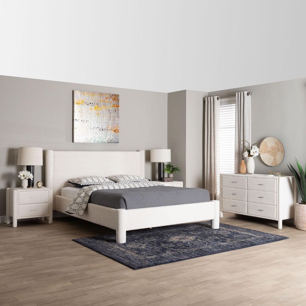 The appearance of Laria Teddy Bear Fabric King 4-Piece Bedroom Set In White designed by Baxton Studio in the modern / contemporary interior design. This white piece of furniture was selected by 1StopBedrooms from Laria Collection to add a touch of cosiness and style into your home. Sku: BBT61176 A1-White-King 4PC Bedroom Set. Bed Type: Platform Bed. Bed Size: King. Material: Engineered Wood.