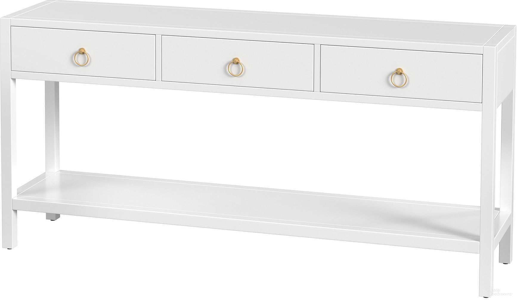 The appearance of Lark 3 Drawer 65 Inch Console Table In White designed by Butler Specialty Company in the modern / contemporary interior design. This white piece of furniture was selected by 1StopBedrooms from Lark Collection to add a touch of cosiness and style into your home. Sku: 5701304. Material: Wood.