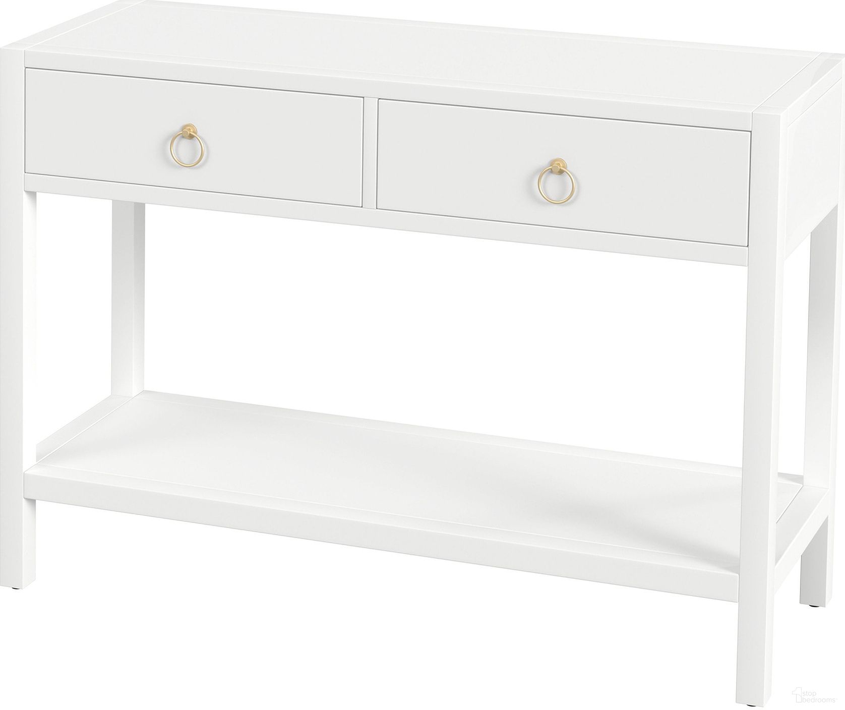 The appearance of Lark 44 Inch Wood Console Table In White designed by Butler Specialty Company in the modern / contemporary interior design. This white piece of furniture was selected by 1StopBedrooms from Lark Collection to add a touch of cosiness and style into your home. Sku: 5676304. Material: Wood.