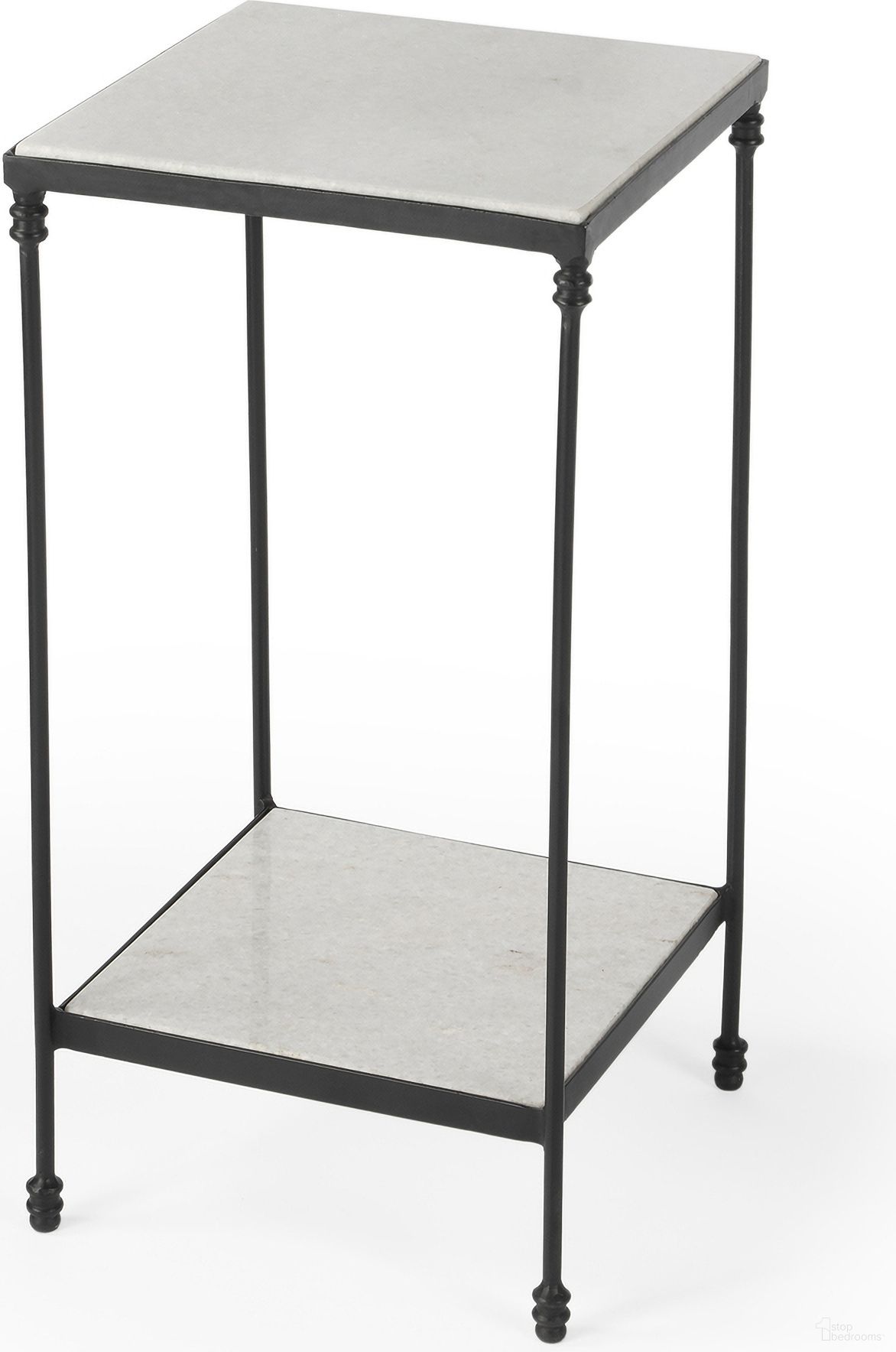 Larkin Outdoor Marble and Iron Side Table In Black