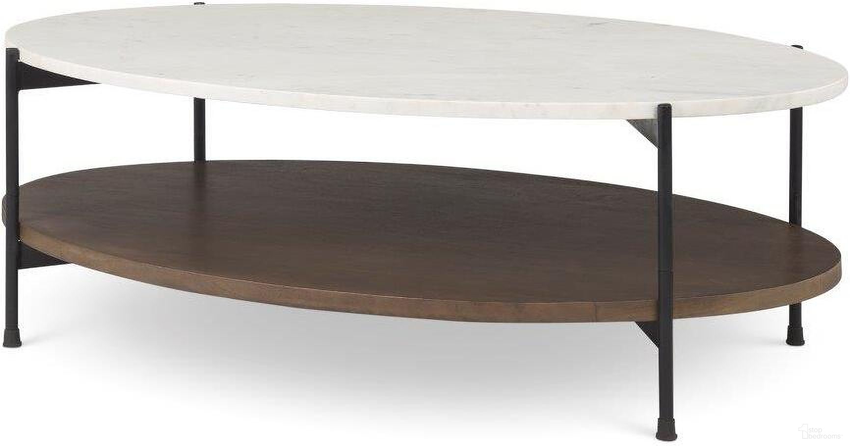 The appearance of Larkin White Marble Top With Dark Brown Wood Shelf Oval Coffee Table designed by Mercana in the modern / contemporary interior design. This darkbrown piece of furniture  was selected by 1StopBedrooms from Larkin Collection to add a touch of cosiness and style into your home. Sku: 69978-AB. Material: Wood.
