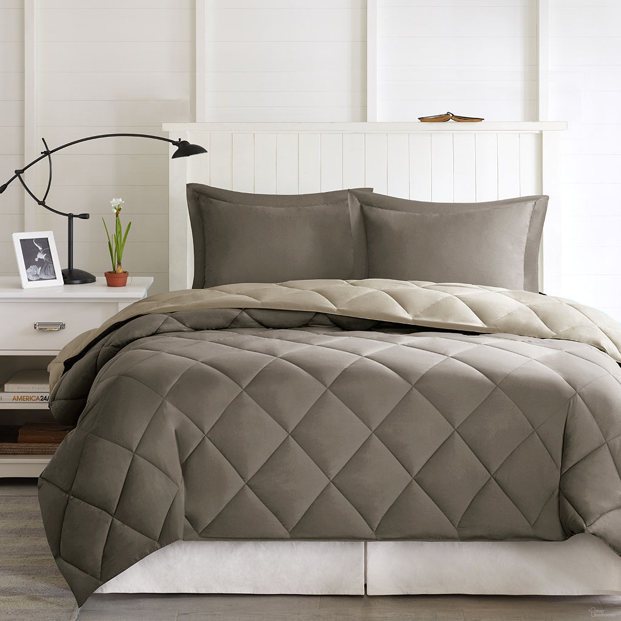 Larkspur Polyester Microfiber Solid King Comforter Mini Set In Brown/Sand