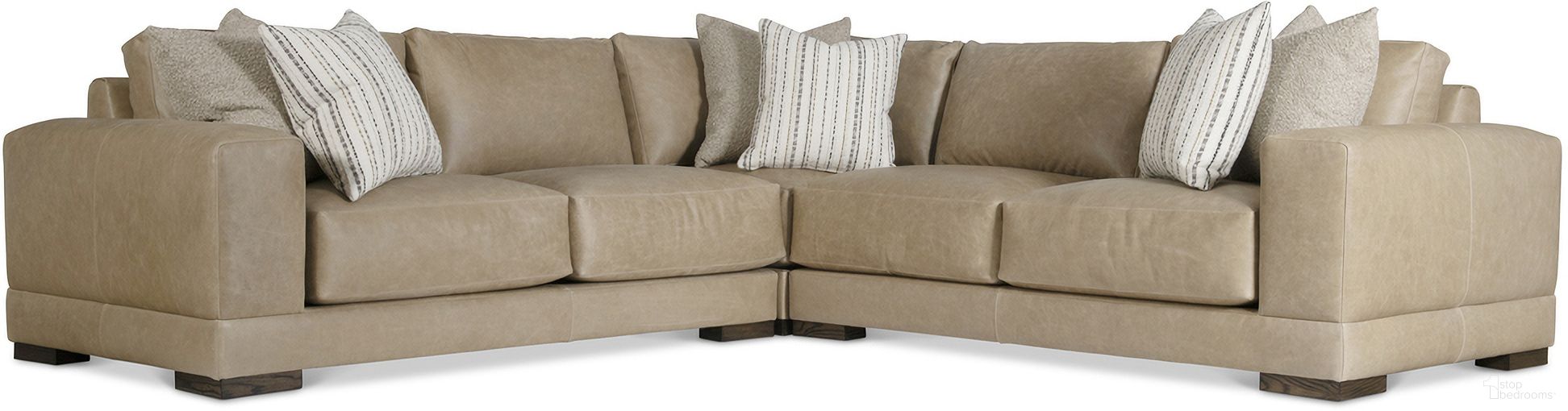 The appearance of Lars Leather 3-Piece Sectional In Tan designed by Bernhardt in the transitional interior design. This tan piece of furniture was selected by 1StopBedrooms from Lars Collection to add a touch of cosiness and style into your home. Sku: 1232LO;1241LO;1242LO. Material: Leather.