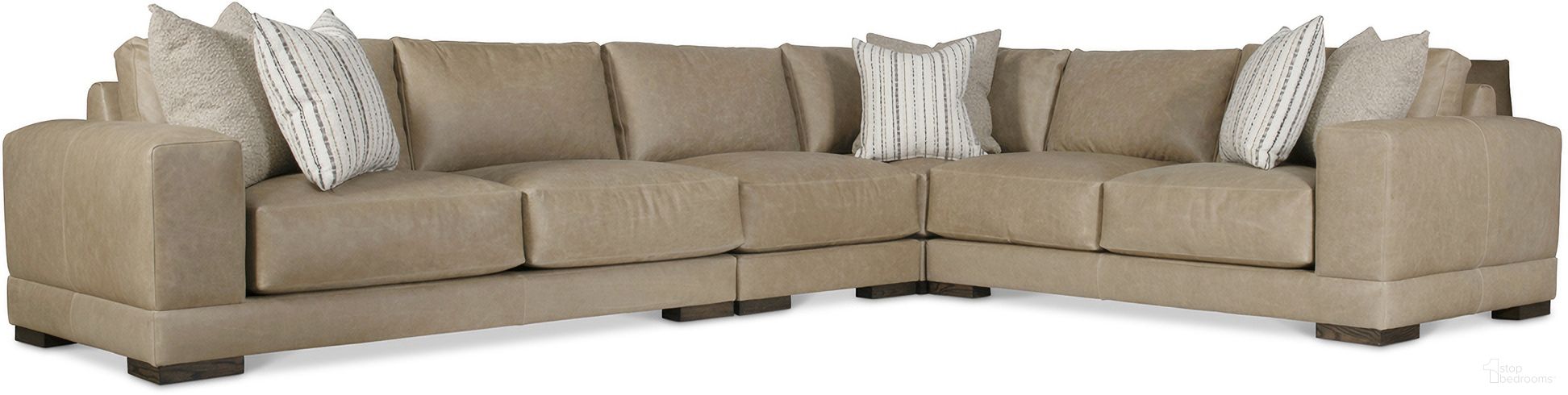 The appearance of Lars Leather 4-Piece Sectional In Tan designed by Bernhardt in the transitional interior design. This tan piece of furniture was selected by 1StopBedrooms from Lars Collection to add a touch of cosiness and style into your home. Sku: 1230LO;1232LO;1241LO;1242LO. Material: Leather. Layout: L-Shape.