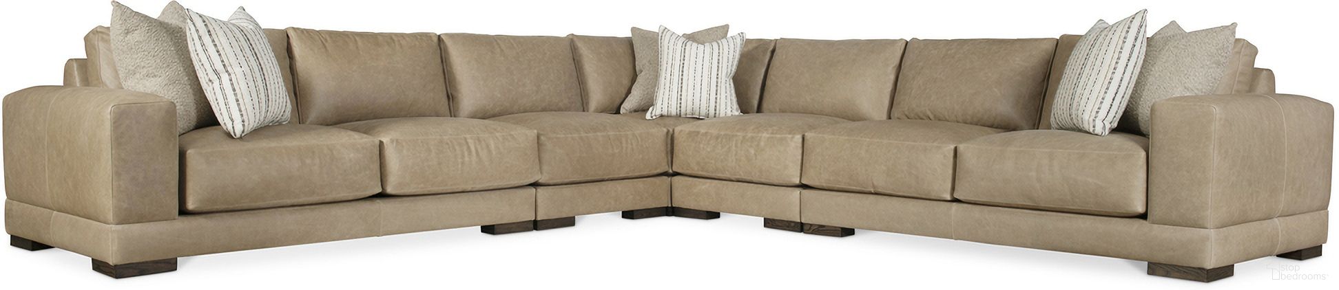 The appearance of Lars Leather 5-Piece Sectional In Tan designed by Bernhardt in the transitional interior design. This tan piece of furniture  was selected by 1StopBedrooms from Lars Collection to add a touch of cosiness and style into your home. Sku: 1230LO;1230LO;1232LO;1241LO;1242LO. Material: Leather.
