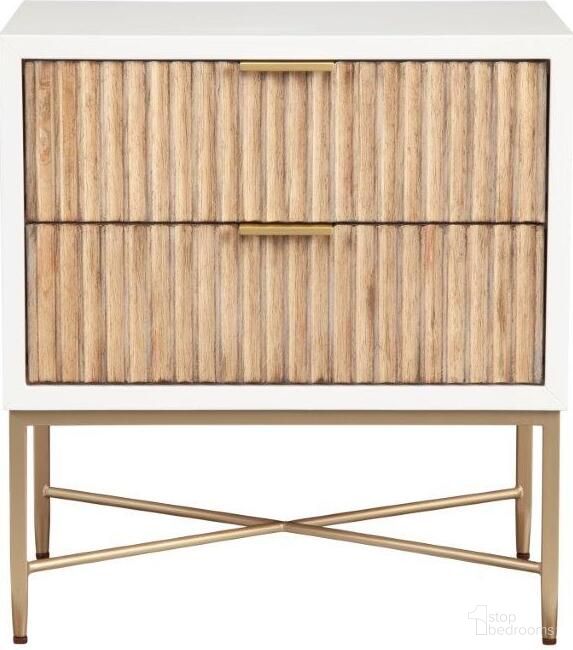 The appearance of Larsen Nightstand White designed by Alpine in the modern / contemporary interior design. This white and natural piece of furniture was selected by 1StopBedrooms from Larsen Collection to add a touch of cosiness and style into your home. Sku: 7400-02. Material: Wood Veneer.
