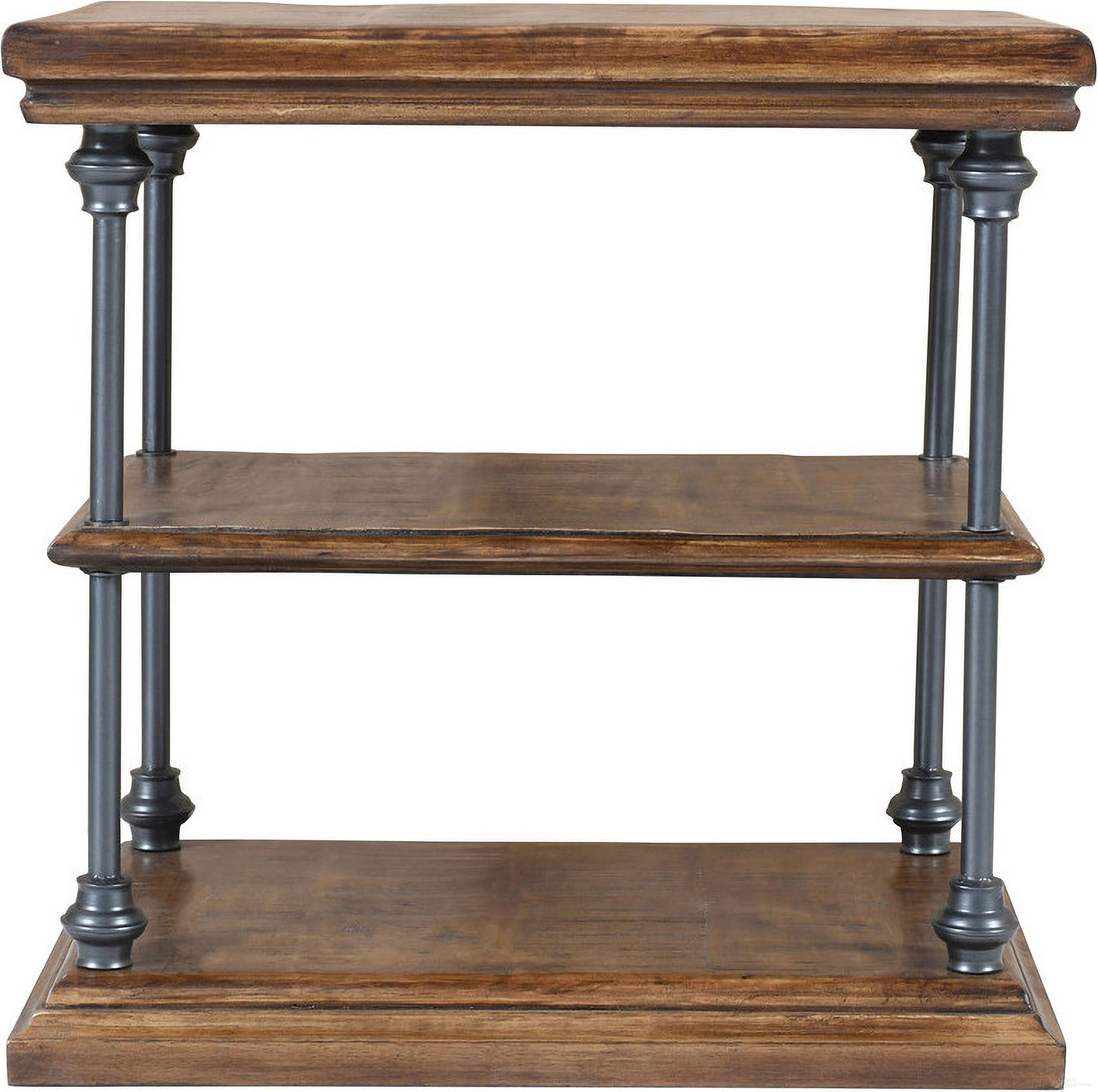 The appearance of Larson Square End Table with Storage Shelves In Distressed Brown designed by Jofran in the industrial interior design. This distressed brown piece of furniture  was selected by 1StopBedrooms from Larson Collection to add a touch of cosiness and style into your home. Sku: 2222-3. Material: Iron.
