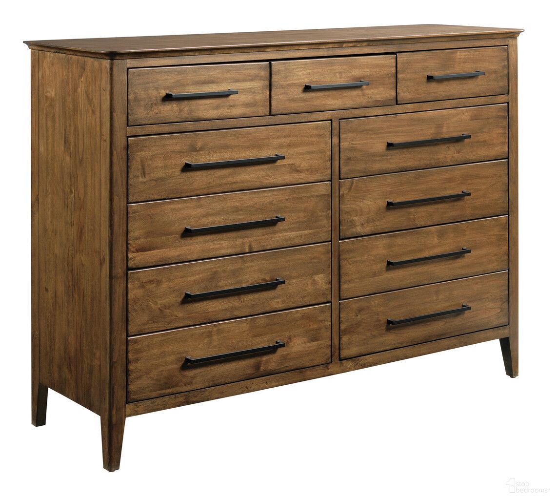 The appearance of Abode Larson Tall Drawer Dresser In Warm Brunette designed by Kincaid in the modern / contemporary interior design. This warm brunette piece of furniture was selected by 1StopBedrooms from Abode Collection to add a touch of cosiness and style into your home. Sku: 269-131. Material: Solid Wood.