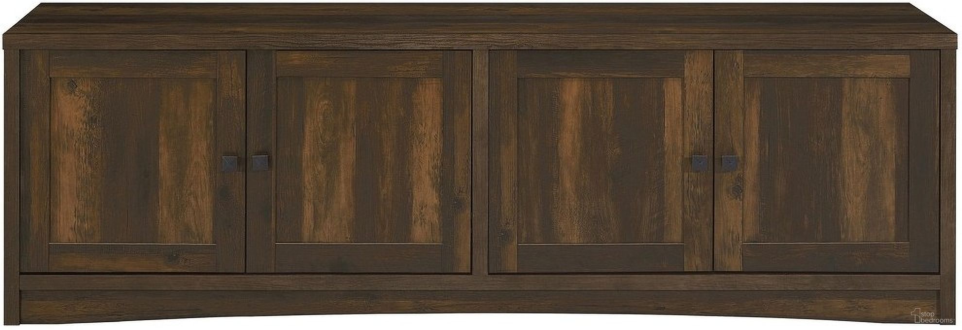 The appearance of Laughlin 4-Door Engineered Wood 78 Inch TV Stand In Dark Pine designed by Coaster in the transitional interior design. This dark pine piece of furniture was selected by 1StopBedrooms from Laughlin Collection to add a touch of cosiness and style into your home. Sku: 724123. Material: MDF.