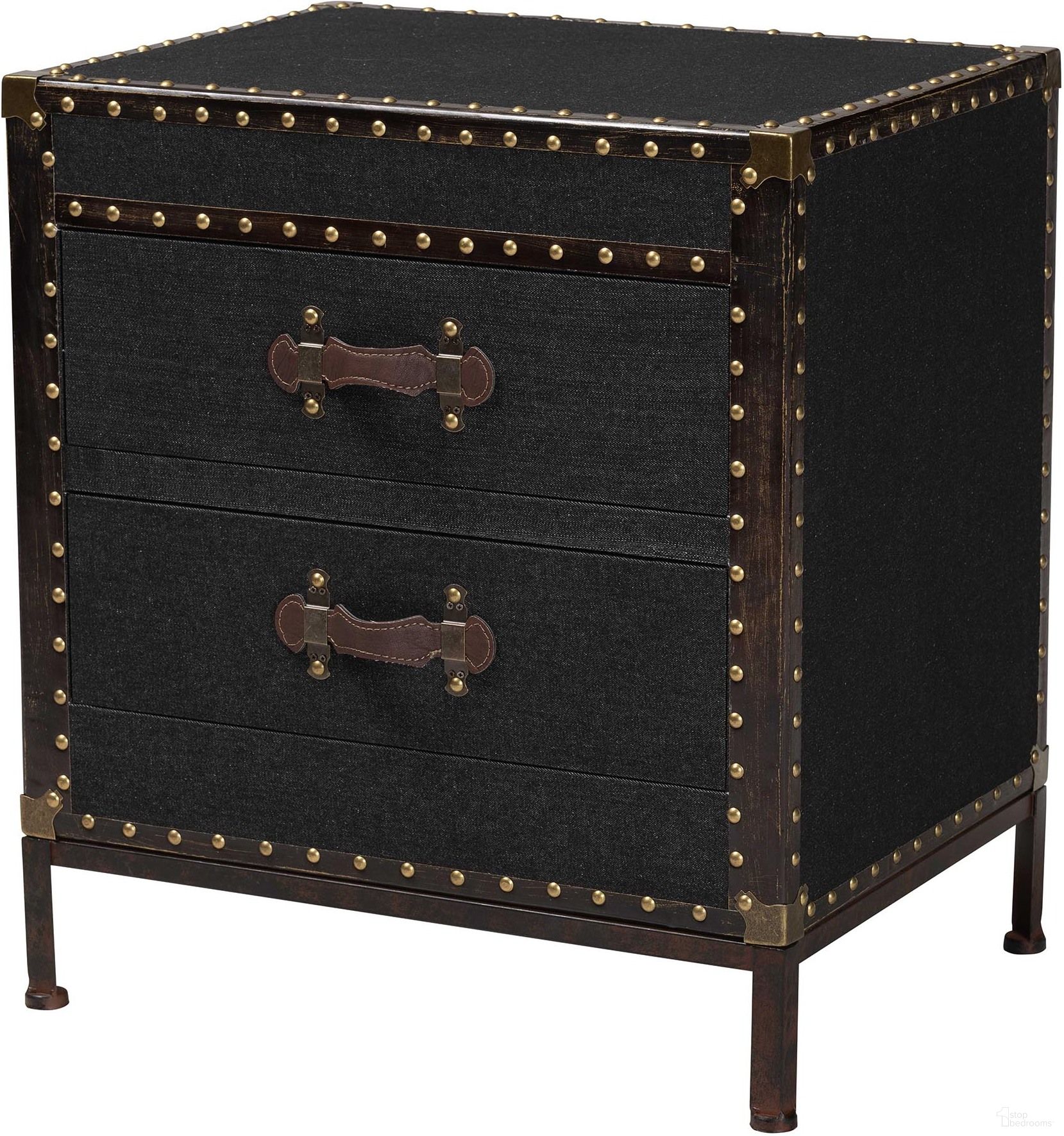 The appearance of Laura Canvas 2 Drawer End Table Trunk In Black and Brown designed by Baxton Studio in the rustic / southwestern interior design. This black/brown piece of furniture  was selected by 1StopBedrooms from Laura Collection to add a touch of cosiness and style into your home. Sku: JY23B236-Laura Black Trunk-ET. Material: MDF.