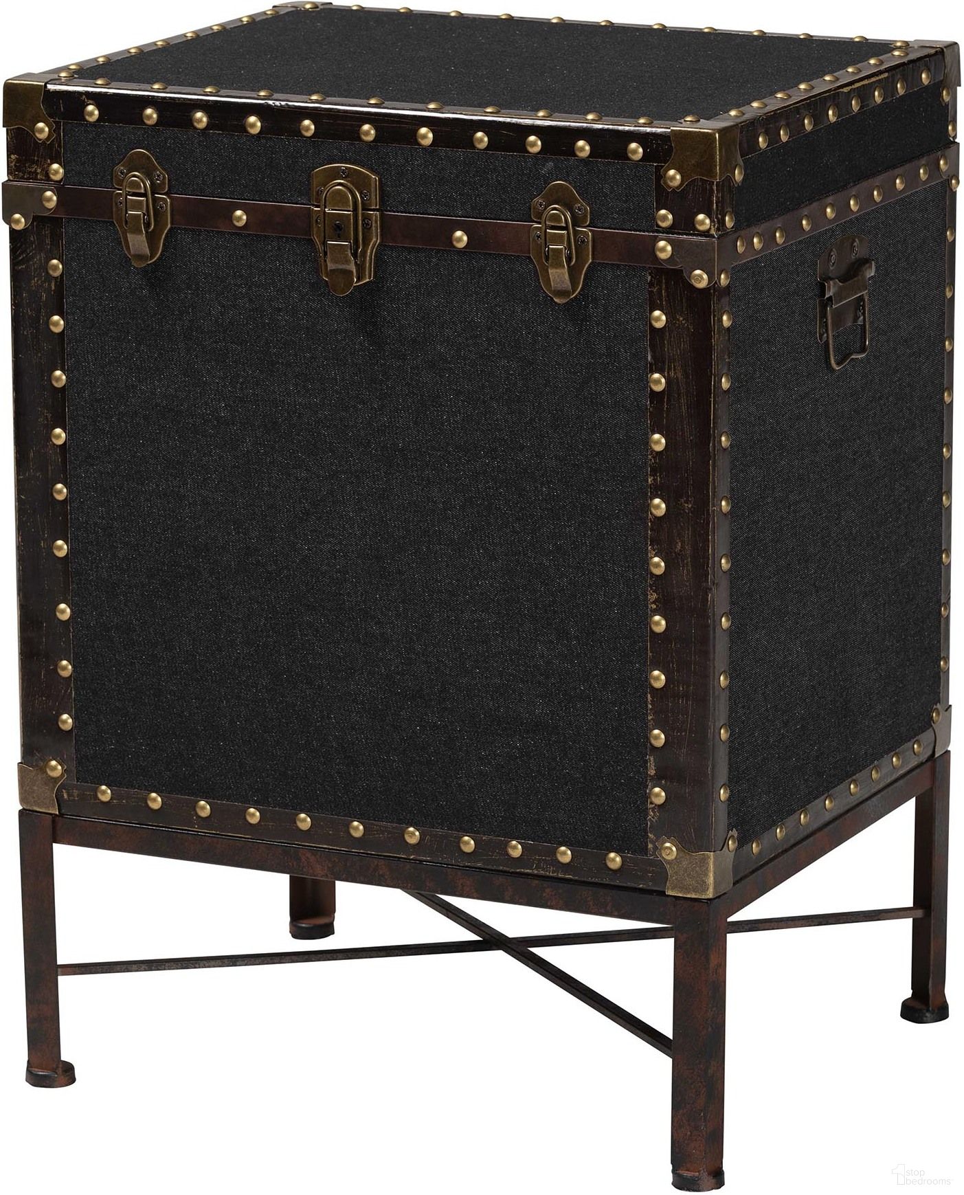 The appearance of Laura Canvas Lift Top Trunk End Table In Black designed by Baxton Studio in the rustic / southwestern interior design. This black piece of furniture  was selected by 1StopBedrooms from Laura Collection to add a touch of cosiness and style into your home. Sku: JY23B237-Open Box Laura Black-ET. Material: MDF.