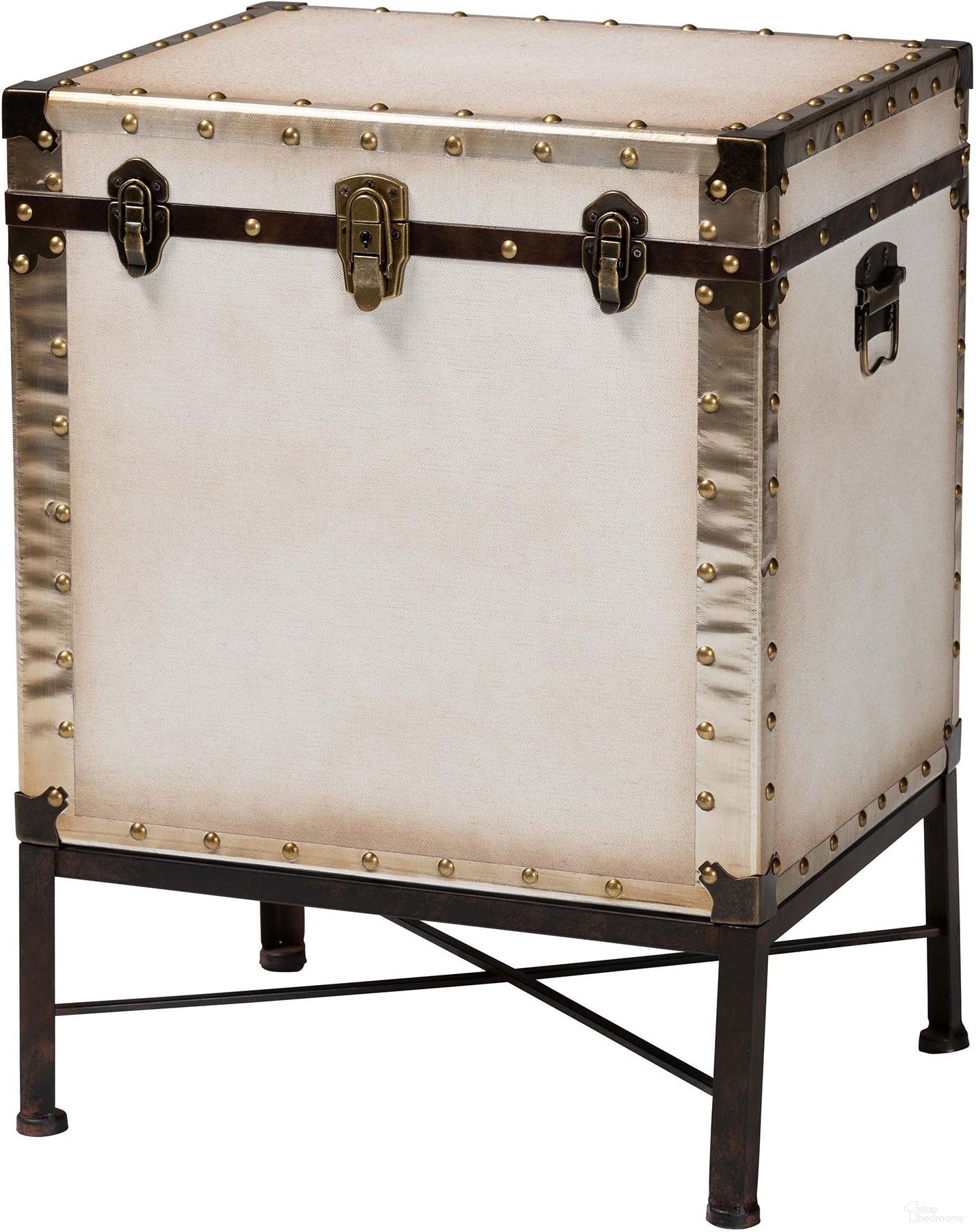 The appearance of Laura Canvas Lift-Top Trunk End Table In White designed by Baxton Studio in the rustic / southwestern interior design. This white piece of furniture  was selected by 1StopBedrooms from Laura Collection to add a touch of cosiness and style into your home. Sku: JY23B237-Open Box Laura White-ET. Material: MDF.