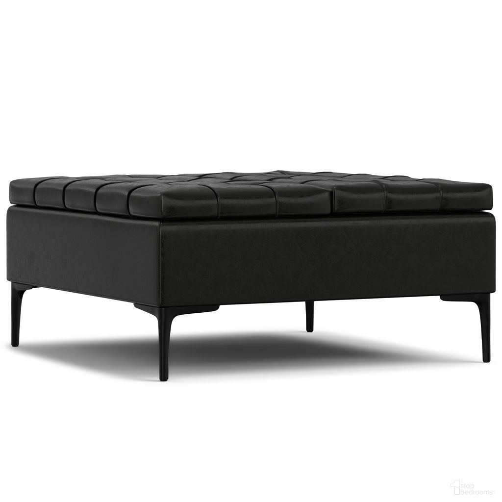 The appearance of Laura Vegan Faux Leather Mid Century Lift Top Storage Ottoman In Midnight Black designed by Simpli Home in the transitional interior design. This midnight black piece of furniture was selected by 1StopBedrooms from Laura Collection to add a touch of cosiness and style into your home. Sku: AXCOT-LAULT-BL. Material: Faux Leather.
