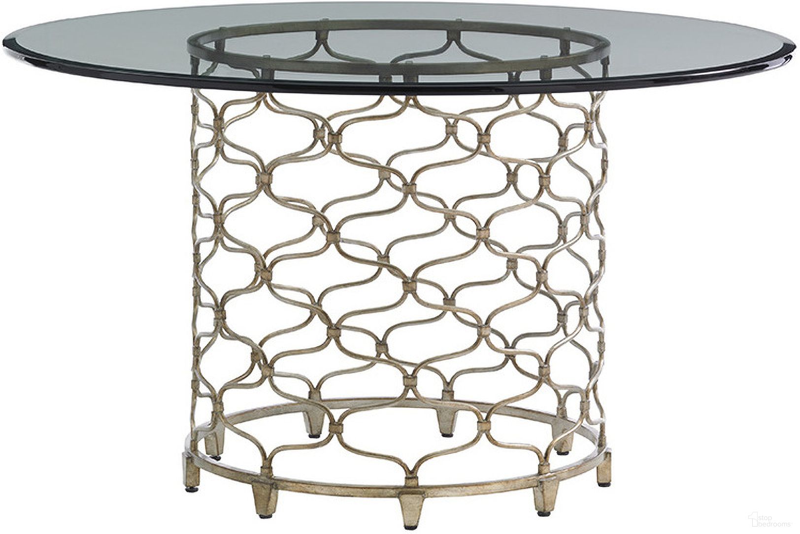 The appearance of Laurel Canyon Bollinger Round Dining Table with 54 Inch Glass Top In Carrillo designed by Lexington in the modern / contemporary interior design. This carrillo piece of furniture was selected by 1StopBedrooms from Laurel Canyon Collection to add a touch of cosiness and style into your home. Sku: 721-875-54C. Table Base Style: Pedestal. Table Top Shape: Round. Material: Wood. Size: 54".