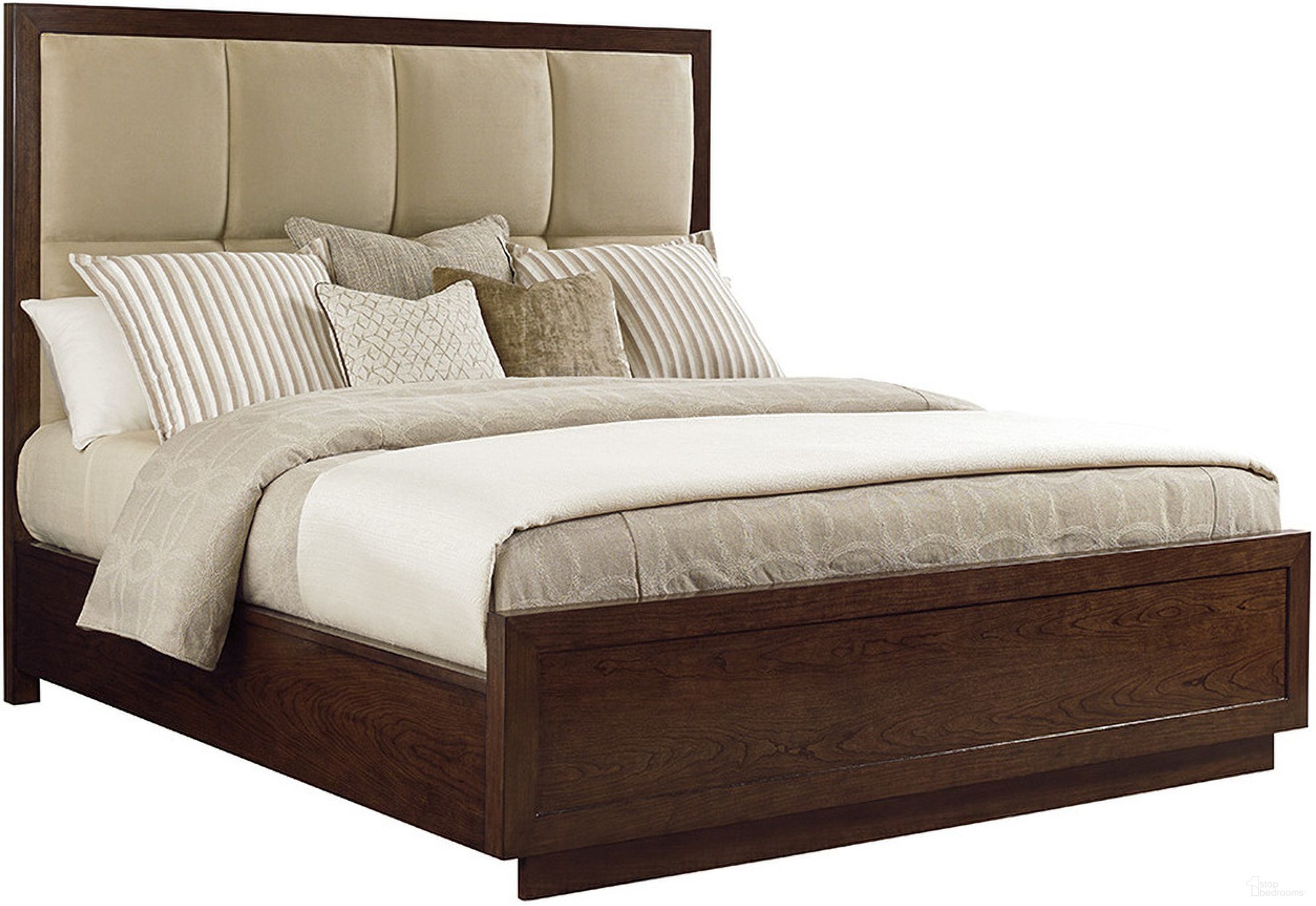 The appearance of Laurel Canyon Casa Del Mar Queen Upholstered Bed In Carrillo designed by Lexington in the modern / contemporary interior design. This carrillo piece of furniture was selected by 1StopBedrooms from Laurel Canyon Collection to add a touch of cosiness and style into your home. Sku: 721-133C. Bed Type: Panel Bed. Material: Wood. Bed Size: Queen.