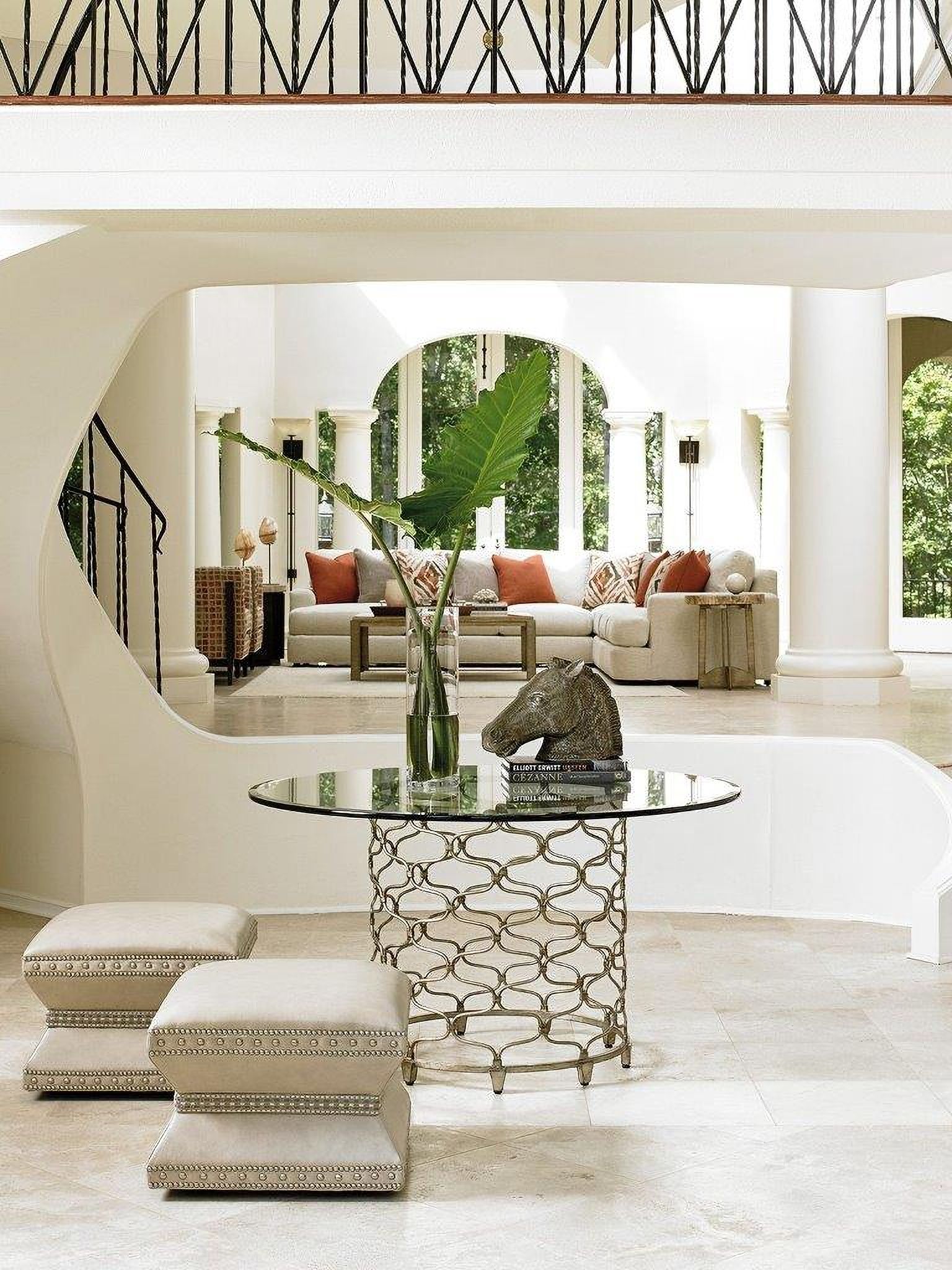 The appearance of Laurel Canyon Carrillo Bollinger Glass Top 54 Inch Round Dining Room Set designed by Lexington in the modern / contemporary interior design. This carrillo piece of furniture was selected by 1StopBedrooms from Laurel Canyon Collection to add a touch of cosiness and style into your home. Sku: 721-875-54C;721-880-01. Table Base Style: Pedestal. Table Top Shape: Round. Material: Wood. Size: 54".