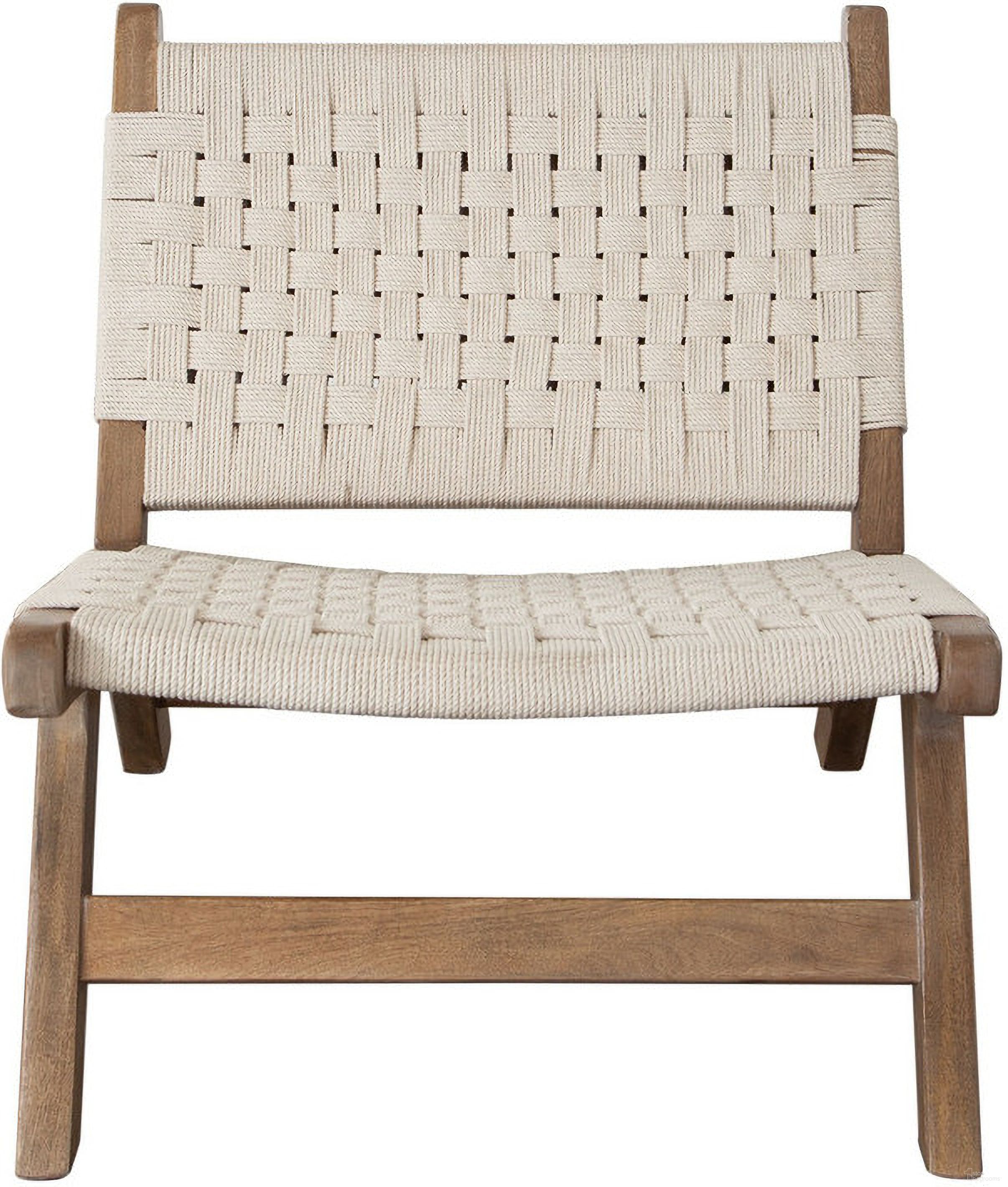 Laurel Wood Accent Chair In Caramel/Walnut Finish with Woven Natural Rope Seat and Back