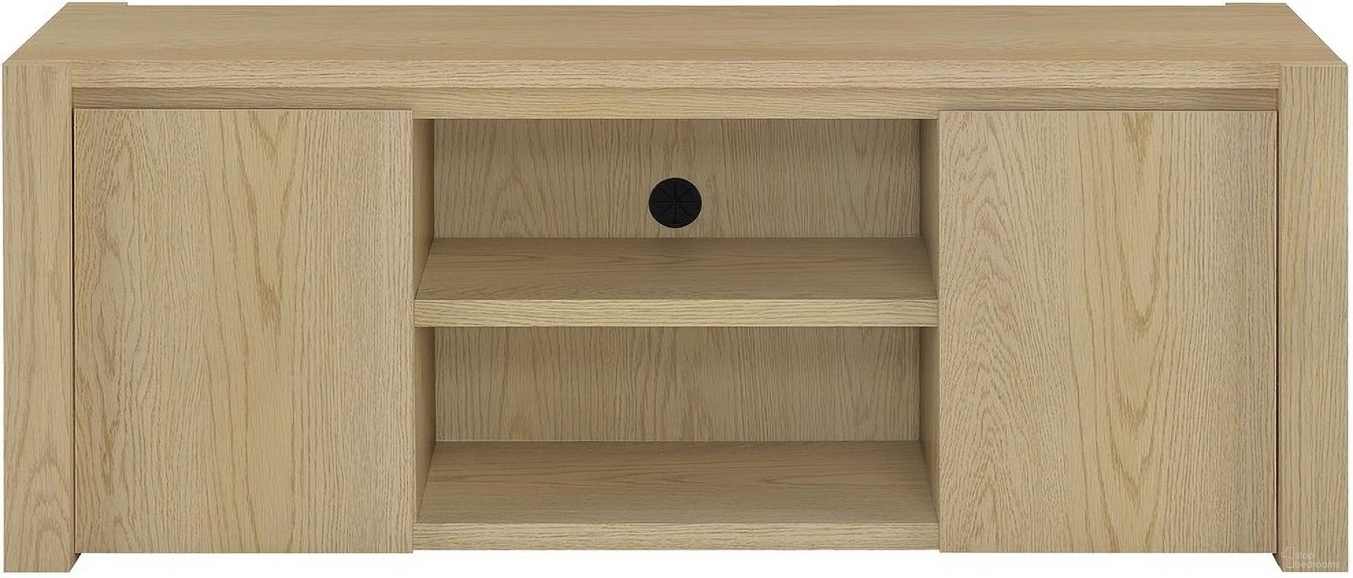 The appearance of Laurelton 60-Inch 2-Door TV Stand Media Console In Light Oak designed by Coaster in the transitional interior design. This light oak piece of furniture  was selected by 1StopBedrooms from Laurelton Collection to add a touch of cosiness and style into your home. Sku: 708222. Material: Particle Board.