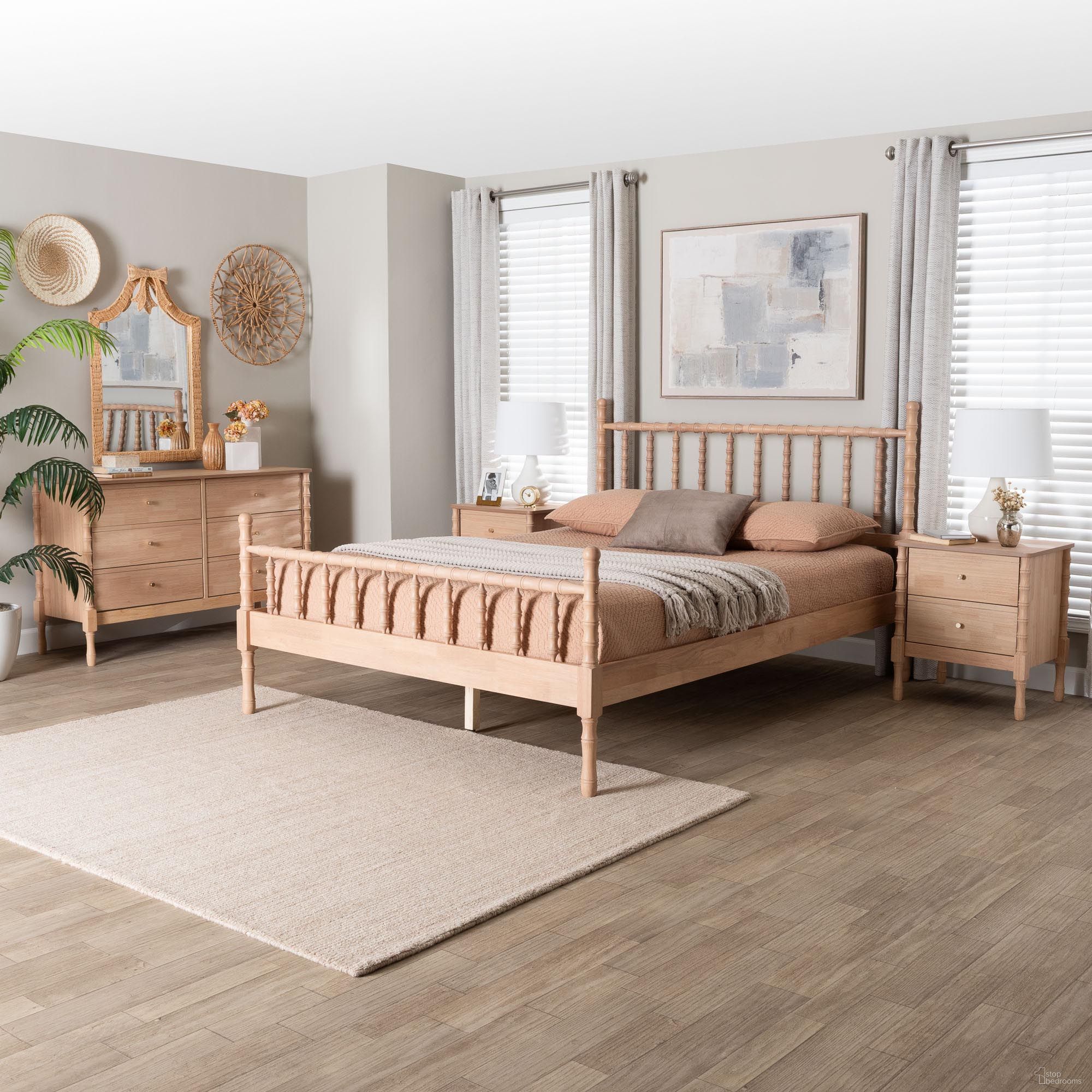Laurent 4-Piece Queen Platform Bedroom Set with 2 Nightstand In Beech Brown