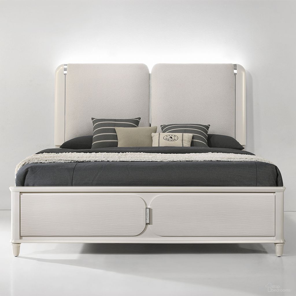 Laveda Queen Bed with LED In Light Gray and Pearl White