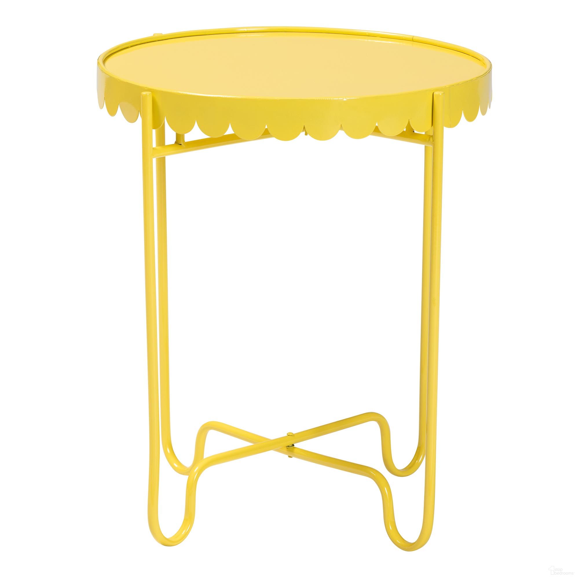 Laverne Metal Round Side Table with Scalloped Tray Top In Yellow