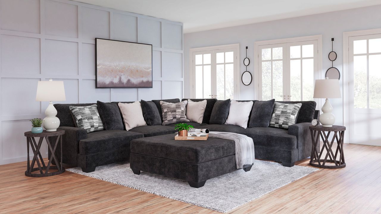 The appearance of Lavernett 3-Piece Sectional and Oversized Ottoman In Charcoal designed by Signature Design by Ashley in the modern / contemporary interior design. This charcoal piece of furniture was selected by 1StopBedrooms from Lavernett Collection to add a touch of cosiness and style into your home. Sku: 5960366;5960308;5960377;5960367. Material: Microfiber.