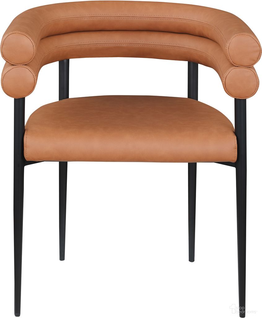The appearance of Lavina Vegan Leather Dining Chair Set of 2 In Cognac and Black designed by Meridian in the modern / contemporary interior design. This cognac and black piece of furniture was selected by 1StopBedrooms from Lavina Collection to add a touch of cosiness and style into your home. Sku: 509Cognac-C. Chair Type: Arm Chair. Material: Vegan Leather.
