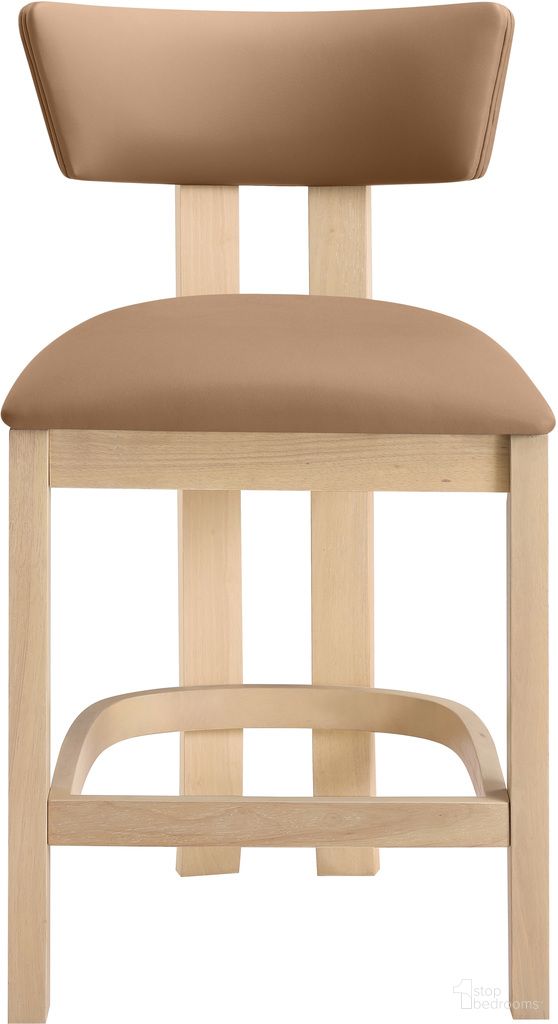 The appearance of Lavrin Vegan Leather Upholstered Counter Stool Set of 2 In Cognac and Stained Natural designed by Meridian in the modern / contemporary interior design. This cognac/stained natural piece of furniture  was selected by 1StopBedrooms from Lavrin Collection to add a touch of cosiness and style into your home. Sku: 88062Cognac-C. Material: Vegan Leather.