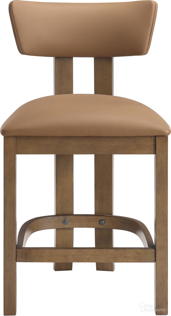 The appearance of Lavrin Vegan Leather Upholstered Counter Stool Set of 2 In Cognac and Stained Walnut designed by Meridian in the modern / contemporary interior design. This cognac/stained walnut piece of furniture  was selected by 1StopBedrooms from Lavrin Collection to add a touch of cosiness and style into your home. Sku: 88061Cognac-C. Material: Vegan Leather.