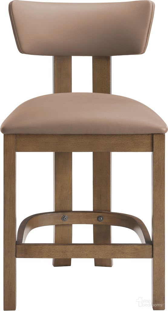The appearance of Lavrin Vegan Leather Upholstered Counter Stool Set of 2 In Tan and Stained Walnut designed by Meridian in the modern / contemporary interior design. This tan/stained walnut piece of furniture  was selected by 1StopBedrooms from Lavrin Collection to add a touch of cosiness and style into your home. Sku: 88061Tan-C. Material: Vegan Leather.