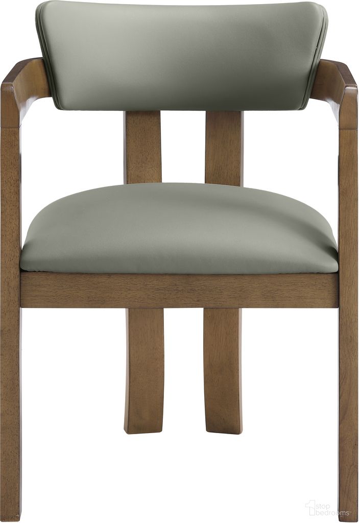 The appearance of Lavrin Vegan Leather Upholstered Dining Arm Chair Set of 2 In Olive and Stained Walnut designed by Meridian in the modern / contemporary interior design. This olive/stained walnut piece of furniture was selected by 1StopBedrooms from Lavrin Collection to add a touch of cosiness and style into your home. Sku: 88061Olive-AC. Chair Type: Arm Chair. Material: Vegan Leather.