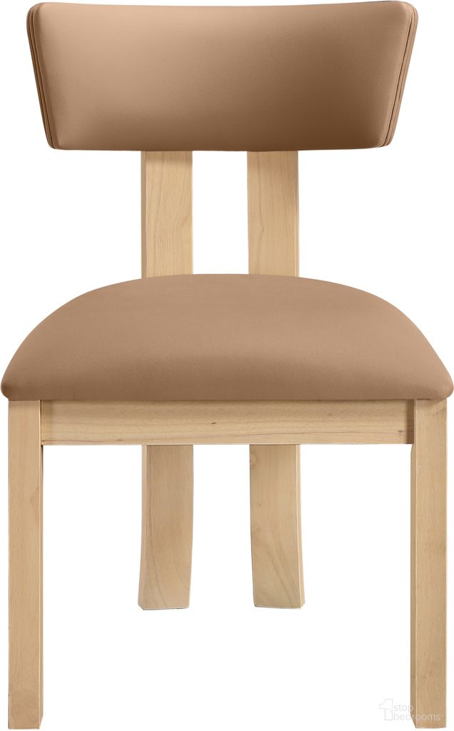 Lavrin Vegan Leather Upholstered Dining Side Chair Set of 2 In Cognac and Stained Natural
