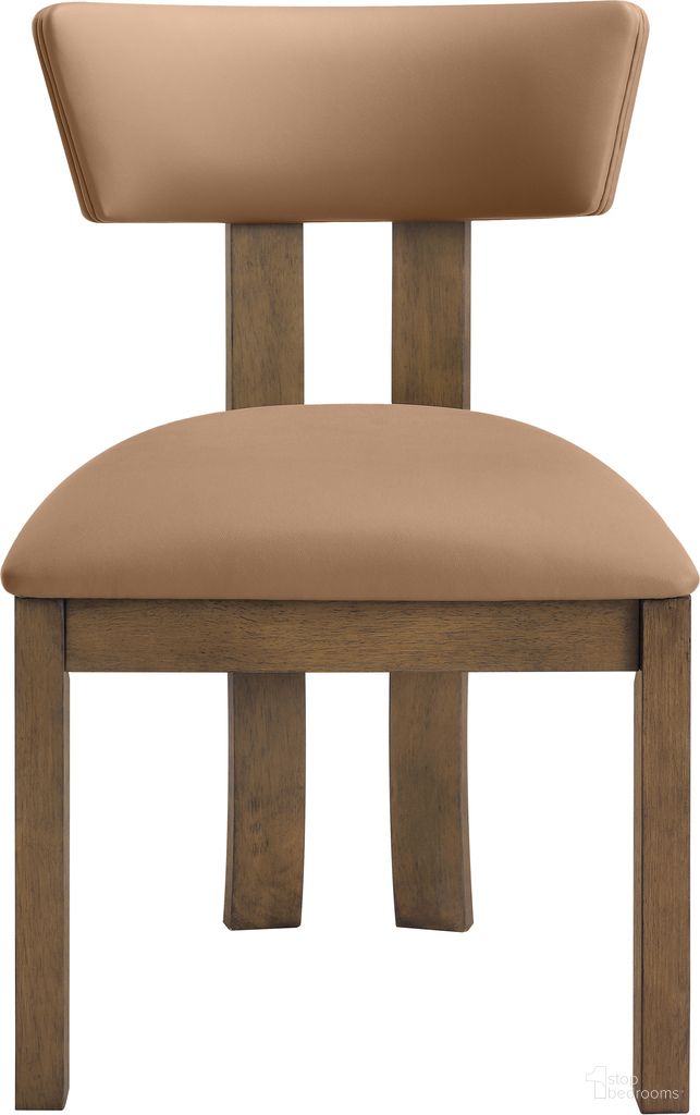 The appearance of Lavrin Vegan Leather Upholstered Dining Side Chair Set of 2 In Cognac and Stained Walnut designed by Meridian in the modern / contemporary interior design. This cognac/stained walnut piece of furniture  was selected by 1StopBedrooms from Lavrin Collection to add a touch of cosiness and style into your home. Sku: 88061Cognac-SC. Material: Vegan Leather. Chair Type: Side Chair.