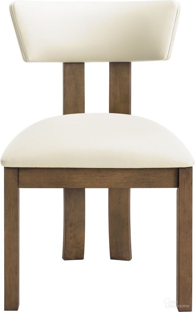 The appearance of Lavrin Vegan Leather Upholstered Dining Side Chair Set of 2 In Cream and Stained Walnut designed by Meridian in the modern / contemporary interior design. This cream/stained walnut piece of furniture  was selected by 1StopBedrooms from Lavrin Collection to add a touch of cosiness and style into your home. Sku: 88061Cream-SC. Material: Vegan Leather. Chair Type: Side Chair.